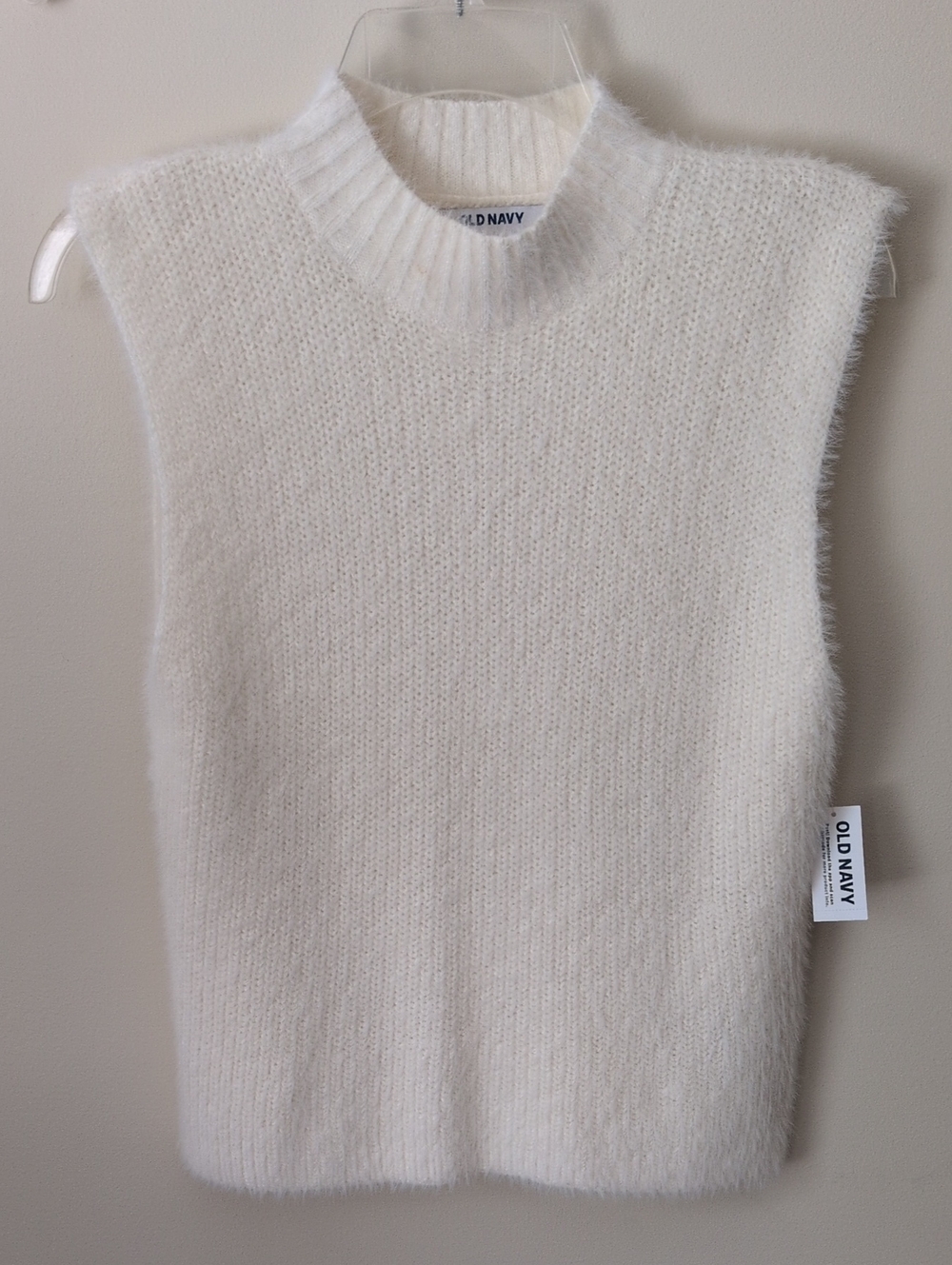 Old Navy Cream Fuzzy Sleeveless Turtleneck Sweater Vest